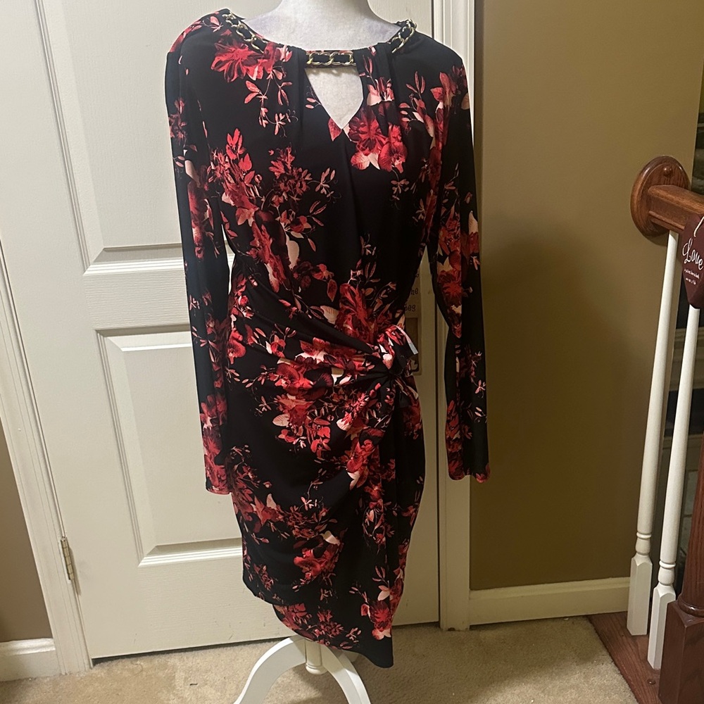 Thalia Sodi Floral Black and Red Women's Dress